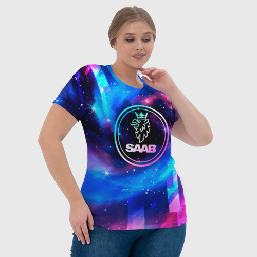 Женская футболка 3D с принтом Saab неоновый космос, фото #4