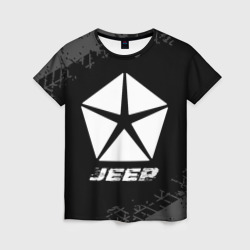 Женская футболка 3D Jeep Speed на темном фоне со следами шин