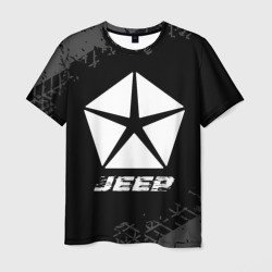 Мужская футболка 3D Jeep Speed на темном фоне со следами шин