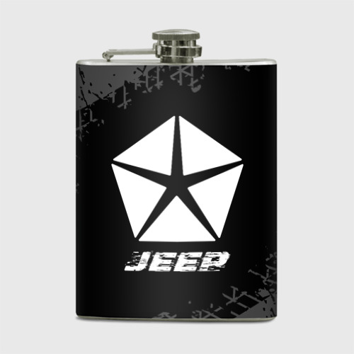 Фляга Jeep Speed на темном фоне со следами шин