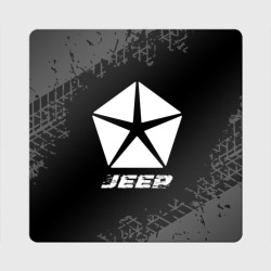 Магнит виниловый Квадрат Jeep Speed на темном фоне со следами шин