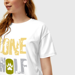 Женская футболка хлопок Oversize Lone Wolf - одинокий волк - фото 2
