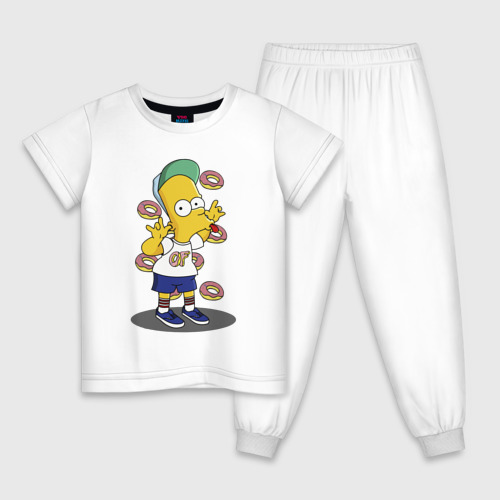 Детская пижама хлопок Барт Симпсон показывает язык, цвет белый
