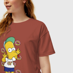 Женская футболка хлопок Oversize Барт Симпсон показывает язык - фото 2