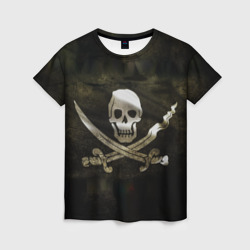 Женская футболка 3D Пиратский флаг - череп с ножами