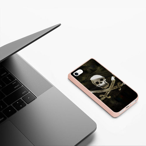 Чехол для iPhone 5/5S матовый Пиратский флаг - череп с ножами, цвет светло-розовый - фото 5