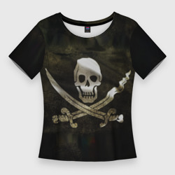 Женская футболка 3D Slim Пиратский флаг - череп с ножами
