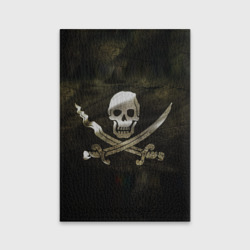 Обложка с принтом Пиратский флаг - череп с ножами для любого человека, вид сзади №1. Цвет основы: черный