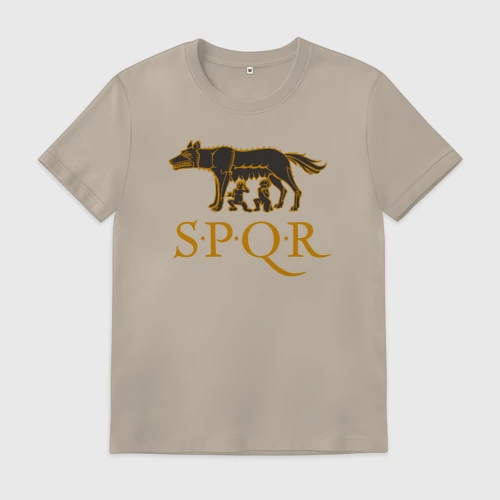 Мужская футболка хлопок с принтом Капитолийская волчица SPQR, вид спереди #2