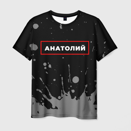 Мужская футболка 3D Анатолий - в красной рамке на темном, цвет 3D печать