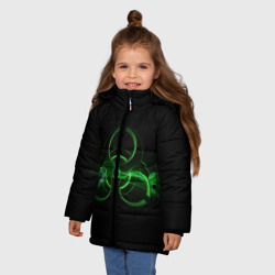 Зимняя куртка для девочек 3D Радиация - зелёный знак - фото 2