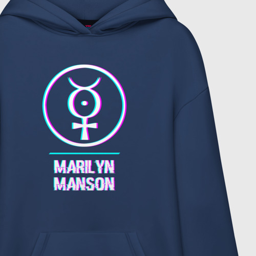 Худи SuperOversize хлопок Marilyn Manson glitch rock, цвет темно-синий - фото 3
