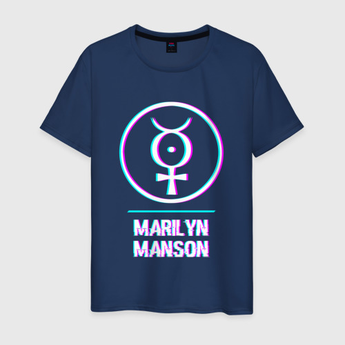 Мужская футболка из хлопка с принтом Marilyn Manson glitch rock, вид спереди №1