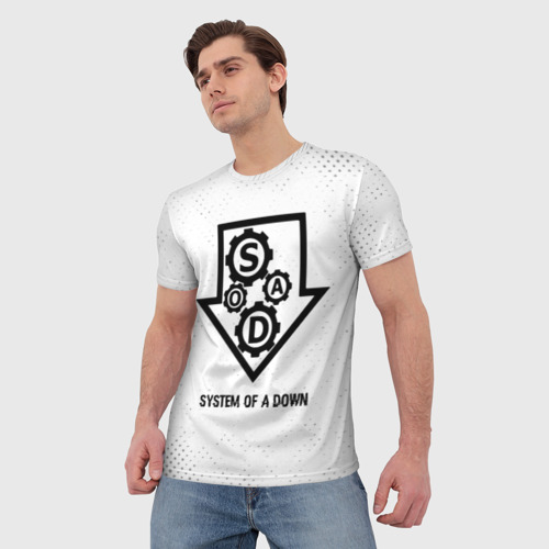 Мужская футболка 3D с принтом System of a Down glitch на светлом фоне, фото на моделе #1