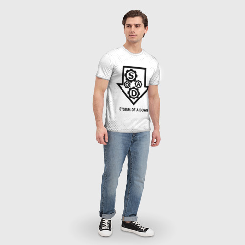 Мужская футболка 3D с принтом System of a Down glitch на светлом фоне, вид сбоку #3