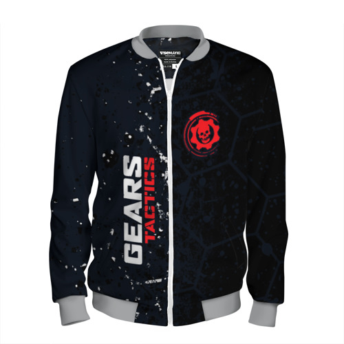 Мужской бомбер 3D Gears of War красно-белой лого на темном фоне, цвет меланж