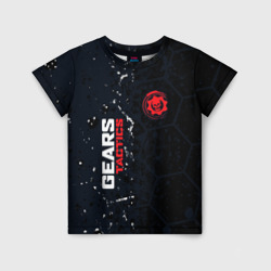 Детская футболка 3D Gears of War красно-белой лого на темном фоне
