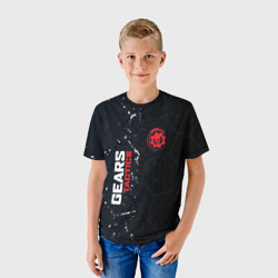 Детская футболка 3D Gears of War красно-белой лого на темном фоне - фото 2