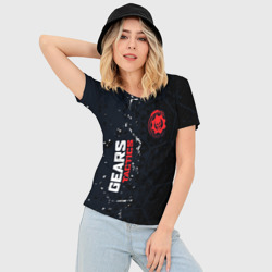 Женская футболка 3D Slim Gears of War красно-белой лого на темном фоне - фото 2