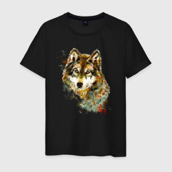 Мужская футболка хлопок Волк красками