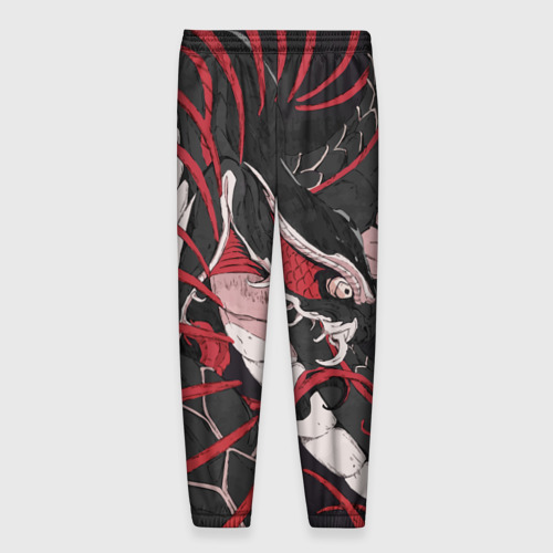 Мужские брюки 3D с принтом Японская змея уроборос, вид сзади #1