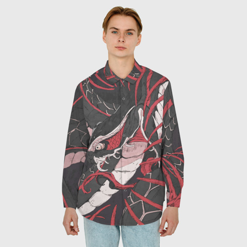 Мужская рубашка oversize 3D с принтом Японская змея уроборос, фото на моделе #1