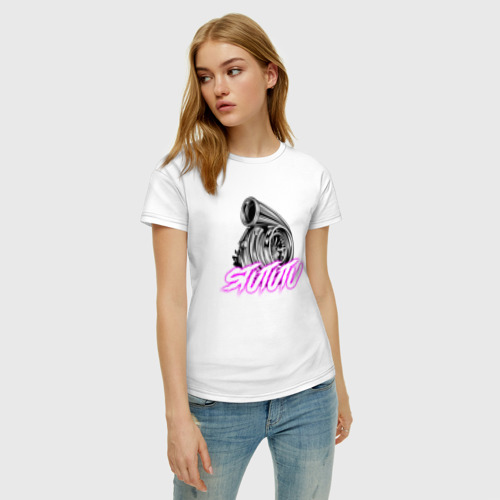 Женская футболка хлопок JDM турбина stututu, цвет белый - фото 3