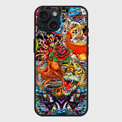 Чехол силиконовый для Apple iPhone 15 матовый Красочная иллюстрация