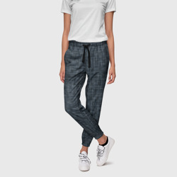 Черно-синий текстурированный в елочку, под джинсу – Женские брюки 3D с принтом купить