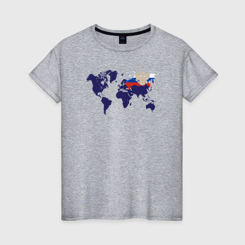 Женская футболка хлопок Россия на карте мира, цвет меланж