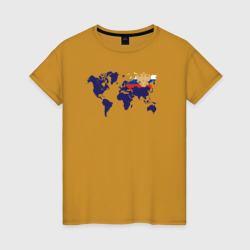 Женская футболка хлопок Россия на карте мира