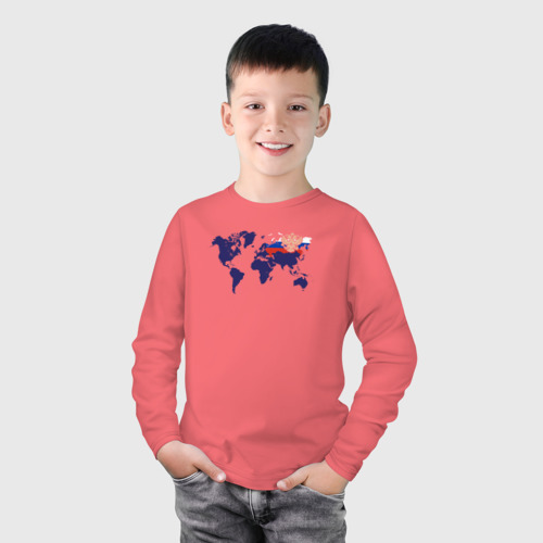 Детский лонгслив хлопок Россия на карте мира, цвет коралловый - фото 3
