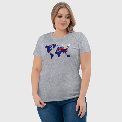 Женская футболка хлопок Россия на карте мира, цвет меланж - фото 6