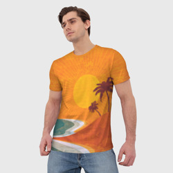 Мужская футболка 3D Закат на побережье минимализм - фото 2
