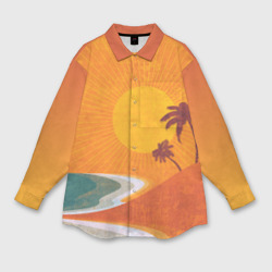 Мужская рубашка oversize 3D Закат на побережье минимализм