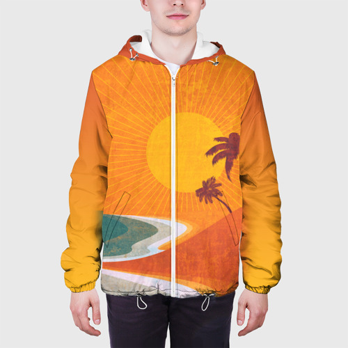 Мужская куртка 3D Закат на побережье минимализм, цвет 3D печать - фото 4