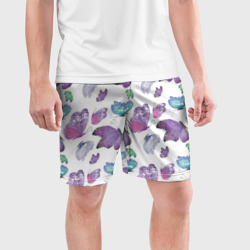 Мужские шорты спортивные Акварельные фиолетовые бабочки на белом фоне - фото 2