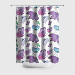 Штора 3D для ванной Акварельные фиолетовые бабочки на белом фоне