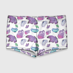 Мужские купальные плавки 3D Акварельные фиолетовые бабочки на белом фоне
