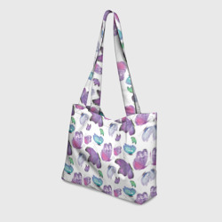 Пляжная сумка 3D Акварельные фиолетовые бабочки на белом фоне - фото 2