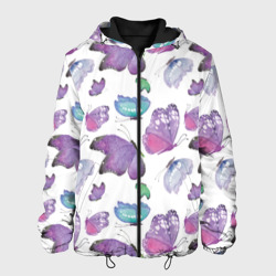 Мужская куртка 3D Акварельные фиолетовые бабочки на белом фоне