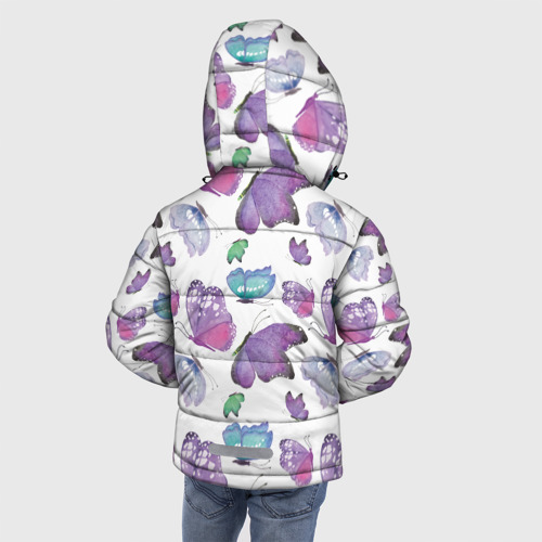 Зимняя куртка для мальчиков 3D Акварельные фиолетовые бабочки на белом фоне, цвет черный - фото 4
