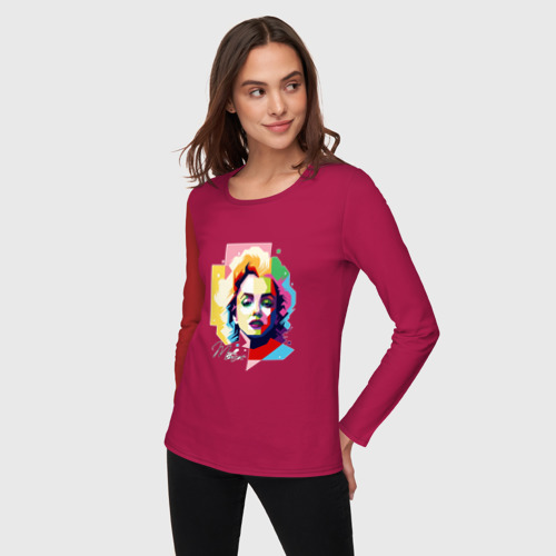 Женский лонгслив хлопок с принтом Мэрилин Монро поп-арт, фото на моделе #1
