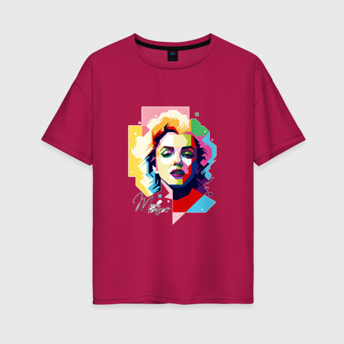 Женская футболка хлопок Oversize с принтом Мэрилин Монро поп-арт, вид спереди #2