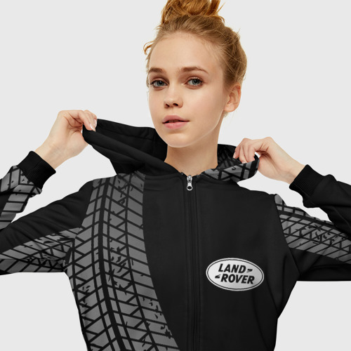 Женская толстовка 3D на молнии с принтом Land Rover tire tracks, вид сбоку #3