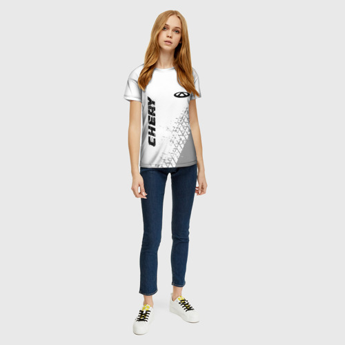 Женская футболка 3D Chery Speed на светлом фоне со следами шин: надпись, символ, цвет 3D печать - фото 5