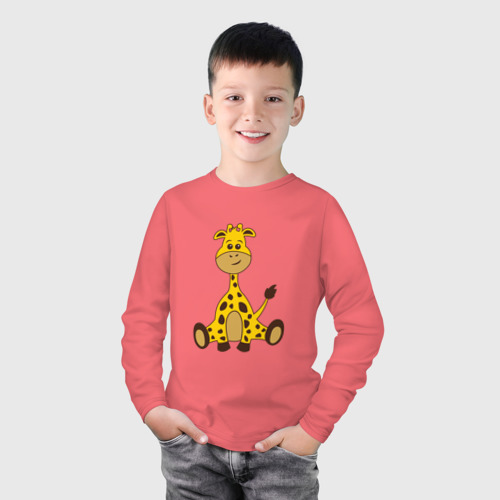 Детский лонгслив хлопок с принтом Детёныш жирафа, фото на моделе #1