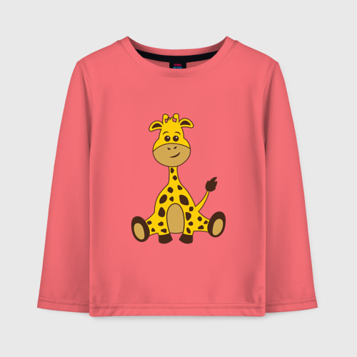 Детский лонгслив хлопок с принтом Детёныш жирафа, вид спереди #2