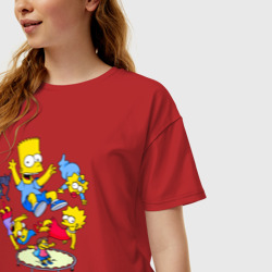 Женская футболка хлопок Oversize Персонажи из мультфильма Симпсоны на батуте - фото 2