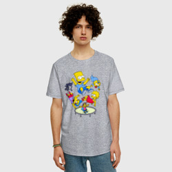 Мужская футболка хлопок Oversize Персонажи из мультфильма Симпсоны на батуте - фото 2